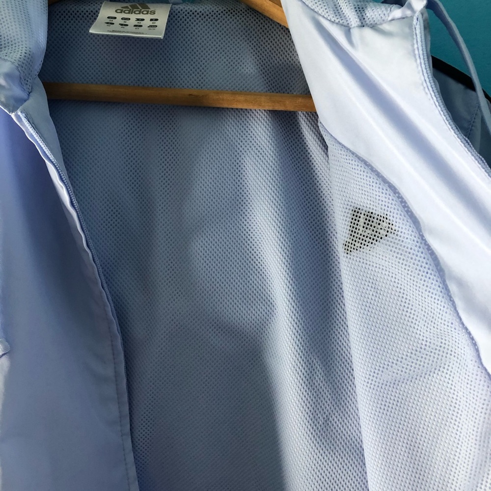 Adidas Wind Breaker Jacket Coat Hood Lightweight Spring Fall Blue - Picture 9 of 11